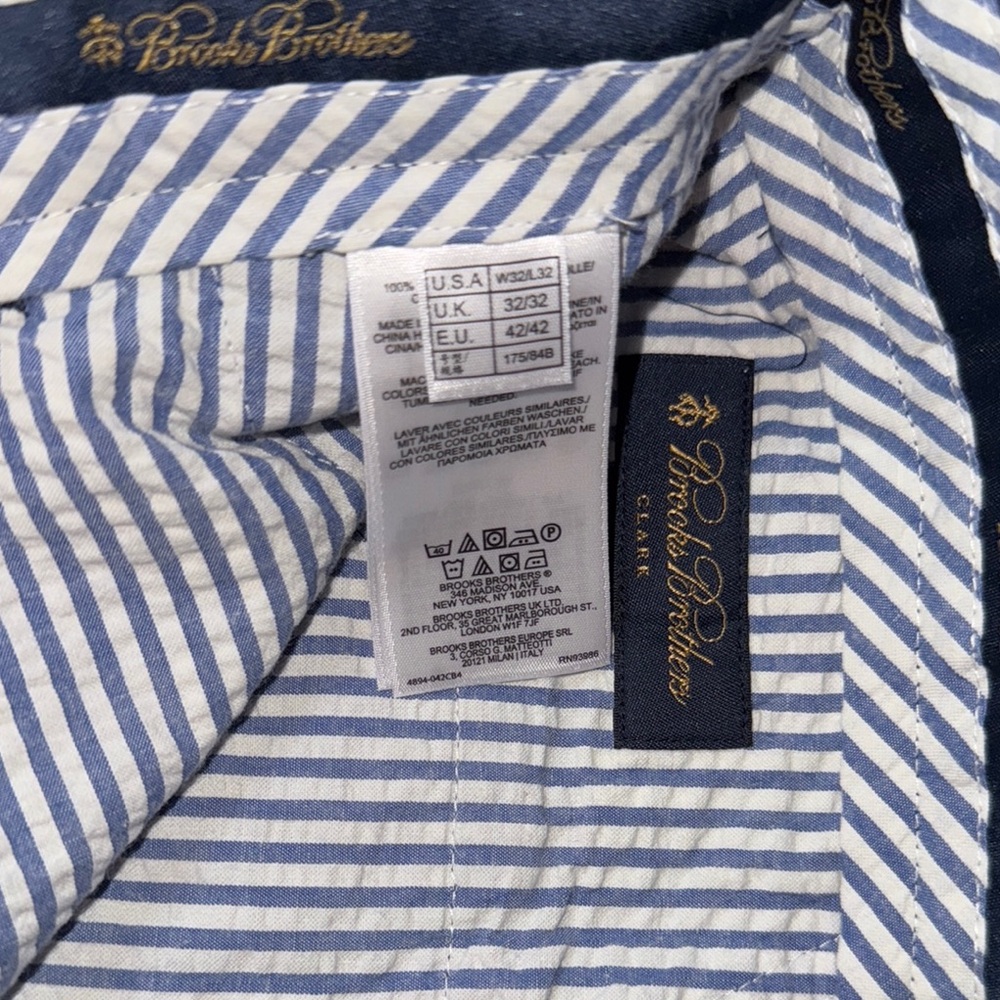 NWT Brooks Brothers Genuine Seersucker Navy Blue Men's Pants 32 x 32 - Picture 6 of 11